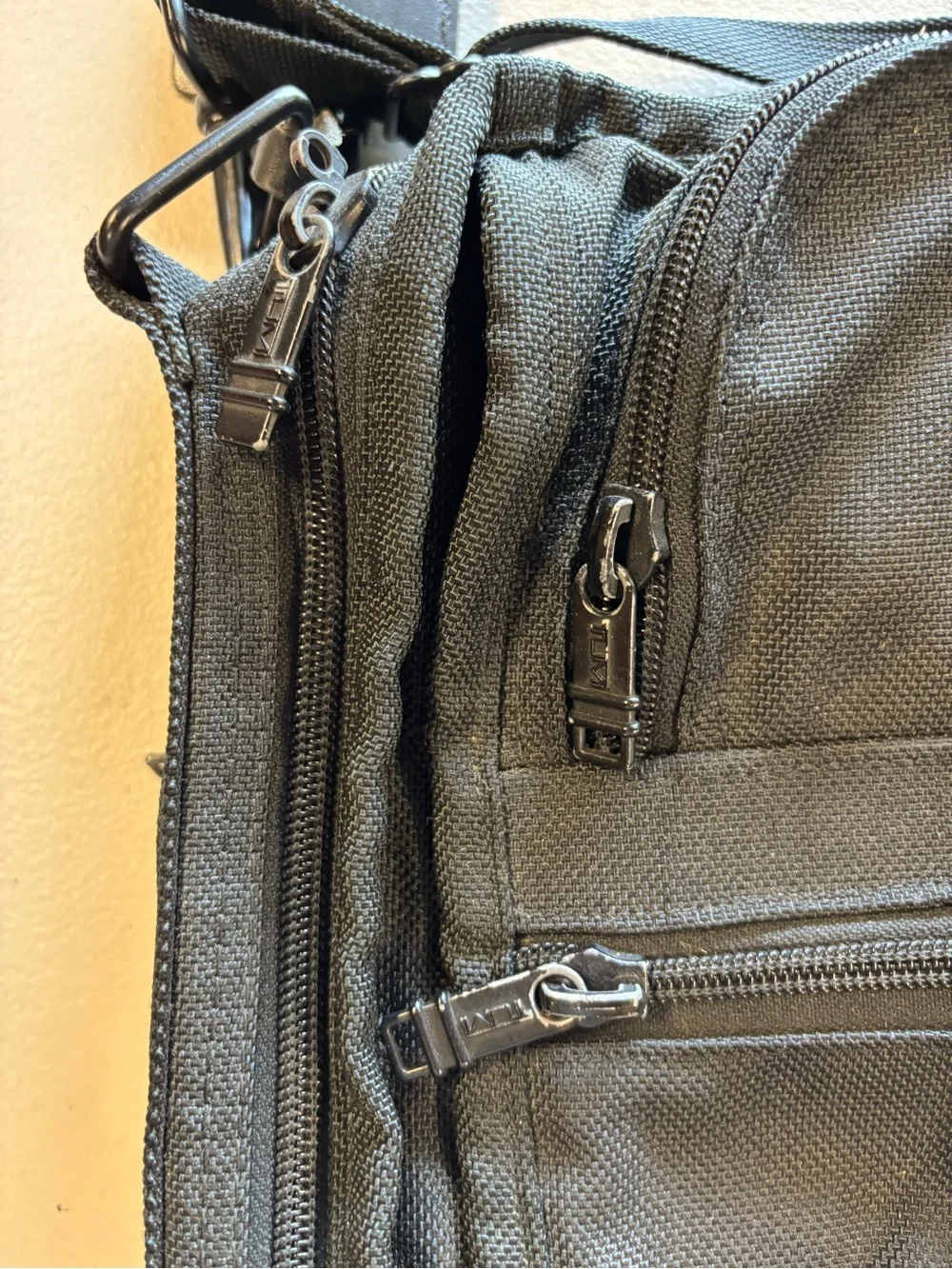 Tumi Alpha Black Ballistic Nylon Briefcase with Shoulder Strap and Top Handles